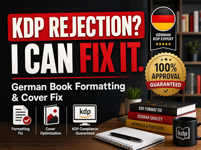 format german book for amazon kdp and fix rejected KDP book cover