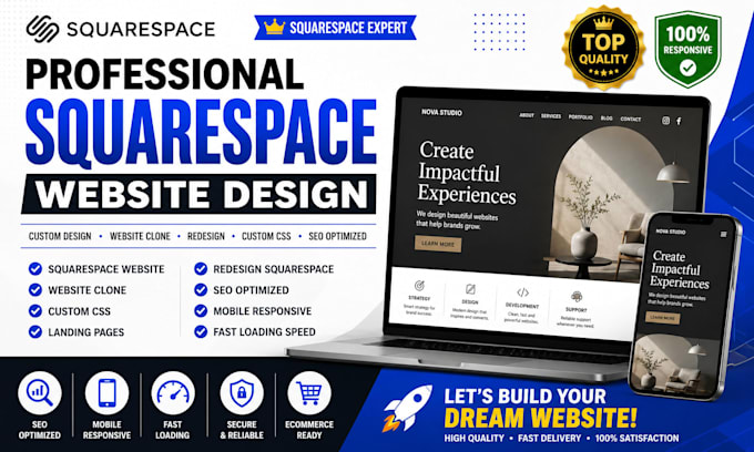 design squarespace website, clone squarespace, redesign custom css expert