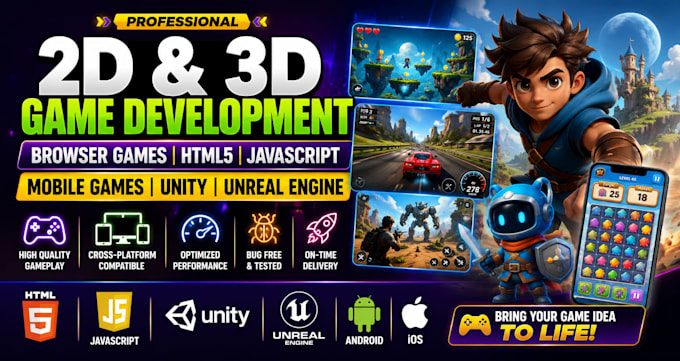 2d 3d browser games html5 javascript mobile game development unity unreal engine
