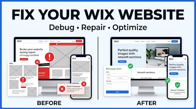 fix debug wix website issues, responsive bugs and checkout problems