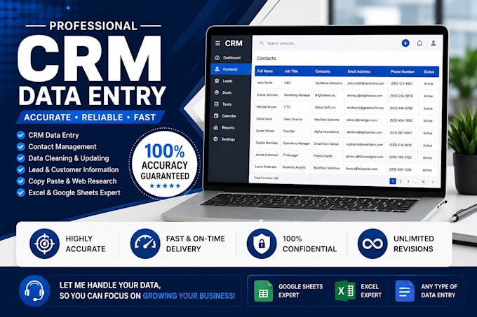 do professional crm data entry and contact list updating