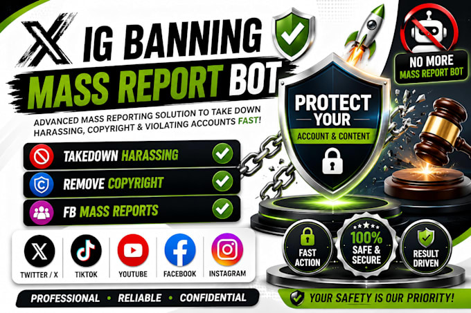 mass reporting, remove harassing content, delete defaming for tiktok, ig,twitter