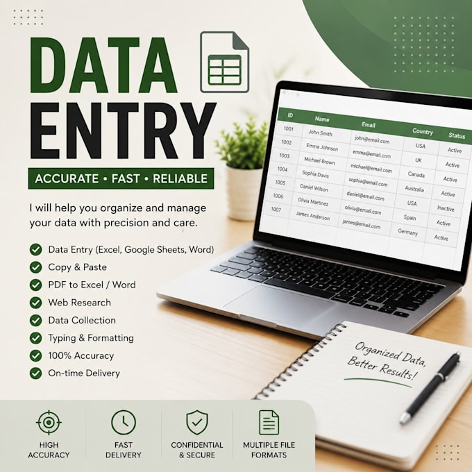 organize and manage your data on excel, google sheets, word