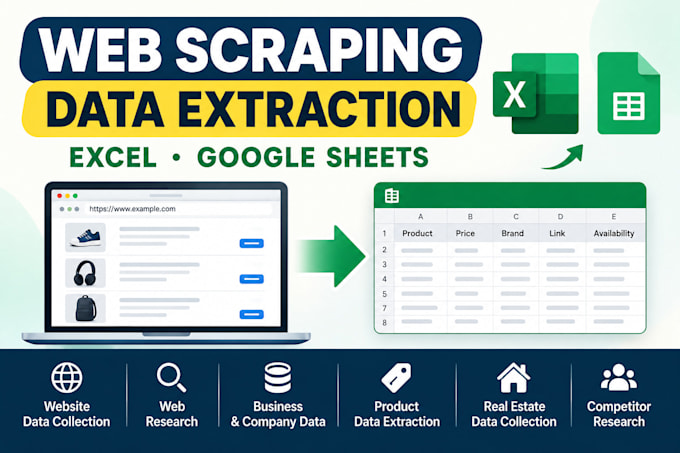 scrape website data into excel or google sheets