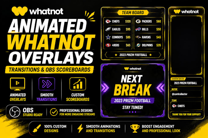 design custom whatnot scoreboard overlays and stream graphics animations