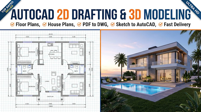 do 2d floor plan and 3d house model in autocad