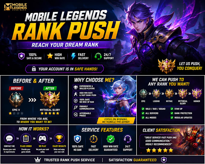 providing rank push in games for you