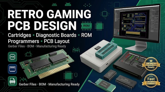 develop retro gaming cartridge, diagnostic and programmer pcb designs