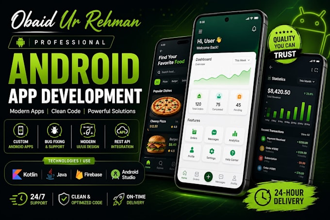 develop a professional android app in java or kotlin