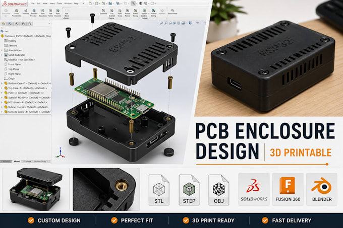 model 3d printable, moldable pcb enclosure design, pcb case, electronic project