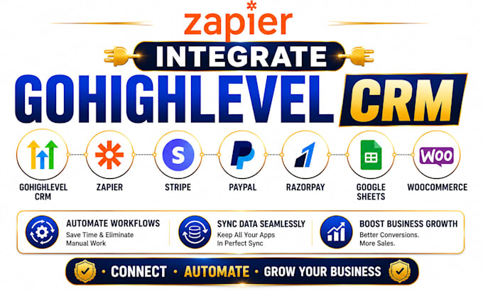 zapier integrate gohighlevel stripe paypal razorpay google sheets woocommerce