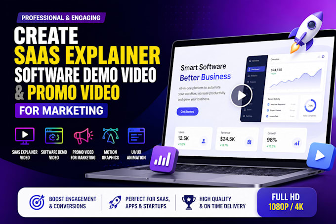 create saas explainer video, software demo video and promo vide0 for marketing