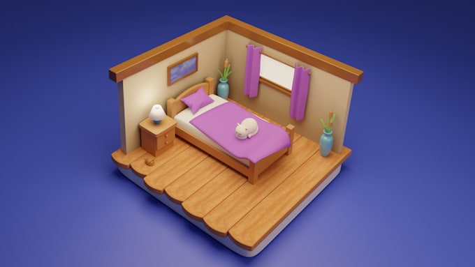 create a stylized isometric 3d room or interior