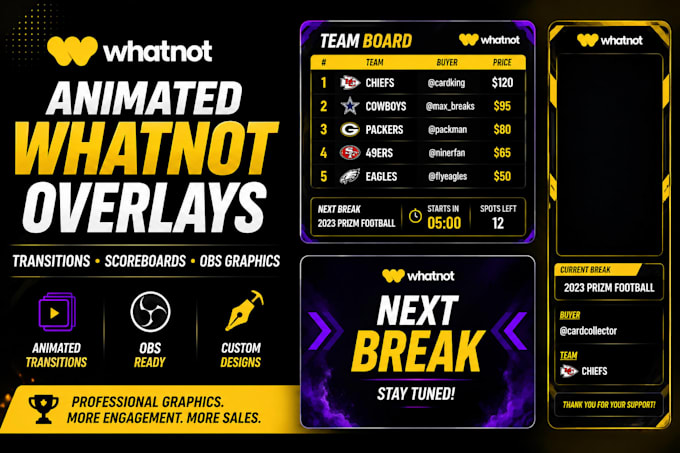 design animated whatnot overlays transitions and obs scoreboards