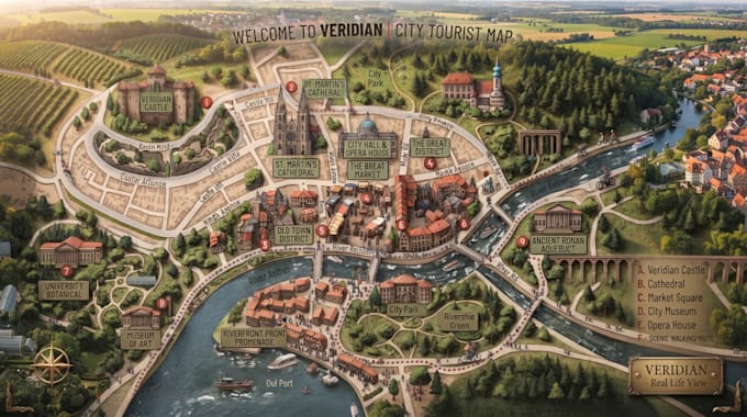 design custom tourist map illustration, city tourist map, guide map, vector map
