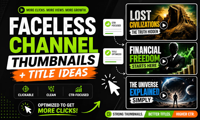create clickable faceless youtube thumbnails and title ideas