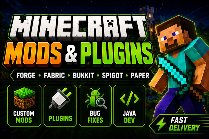 develop custom minecraft forge fabric mods and java plugins