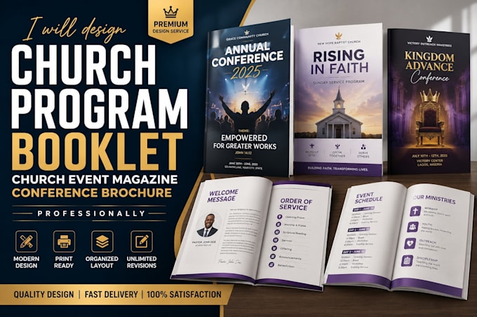 design church program booklet, church event magazine