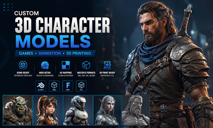 create custom 3d character models for games animation and 3d printing