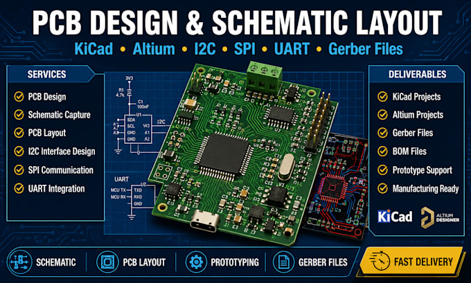 pcb design i2c spi schematic capture pcb layout kicad altium prototyping gerber