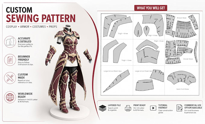 make sewing patterns for cosplays, props, armor