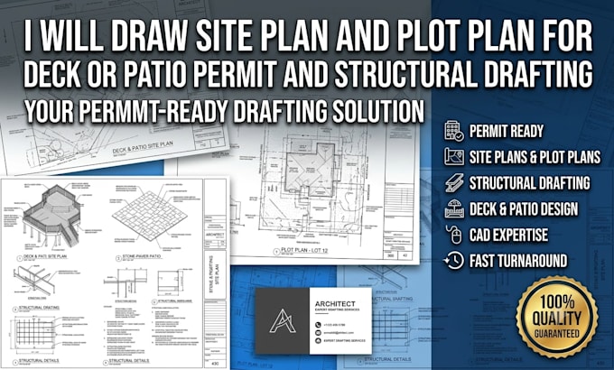 draw site plan plot plan for deck patio permit and structural drafting
