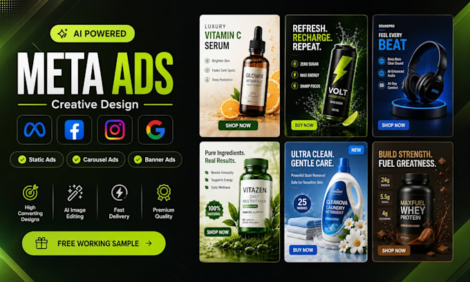 design ai meta ads creative, static ads, instagram carousel and banners ads
