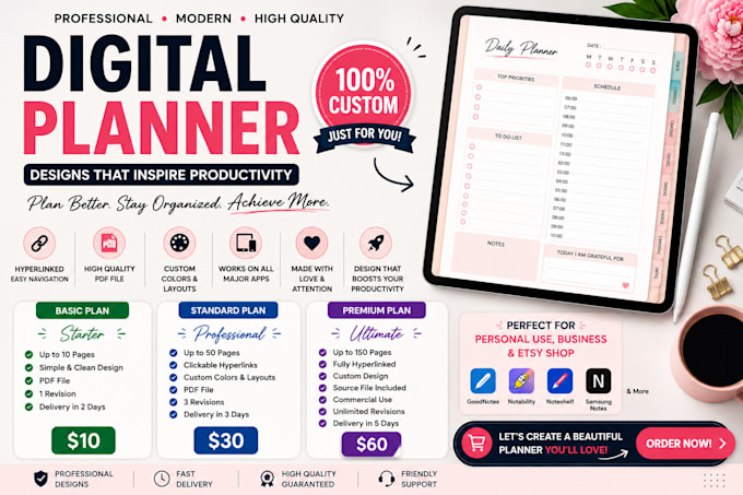 design custom digital notebook and PDF planner journal