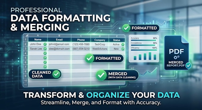 clean , format, merge excel and pdf data