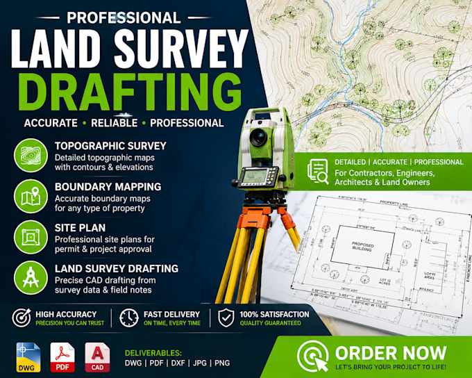 provide land survey drafting, topographic survey, boundary mapping and site plan