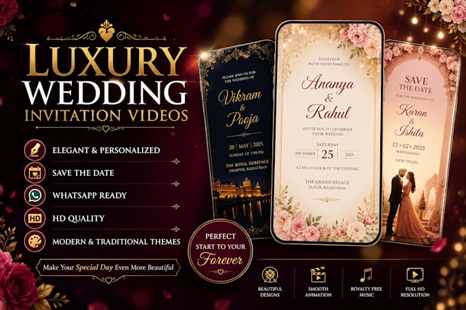 create a luxury animated wedding invitation video