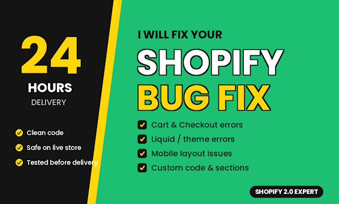 fix shopify checkout, add to cart button and theme bugs in 24 hours