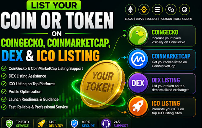 erc20, bep20 smart contracts token listing, coin listing, ico listing, lp setup
