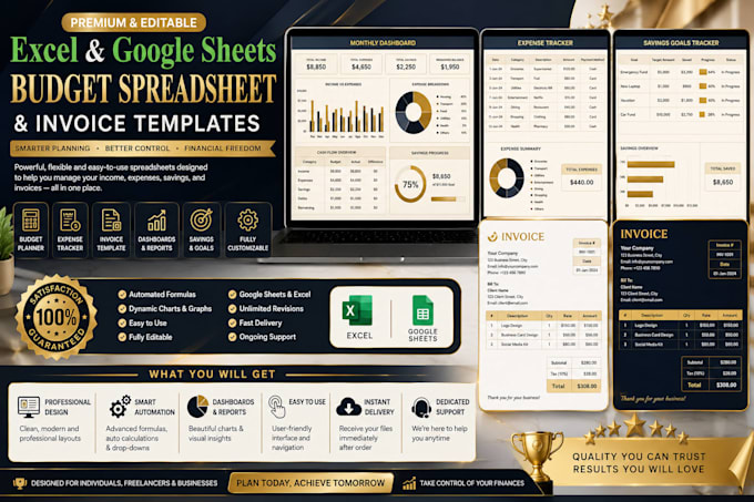 design editable excel,google sheets budget spreadsheet, invoice template, script