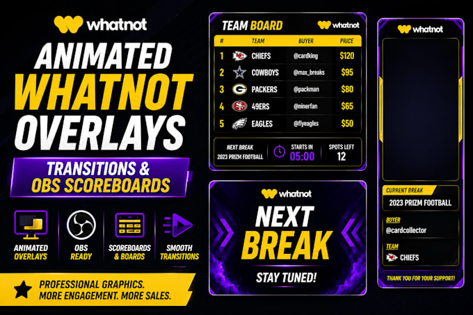 design animated whatnot overlays transitions and obs scoreboards