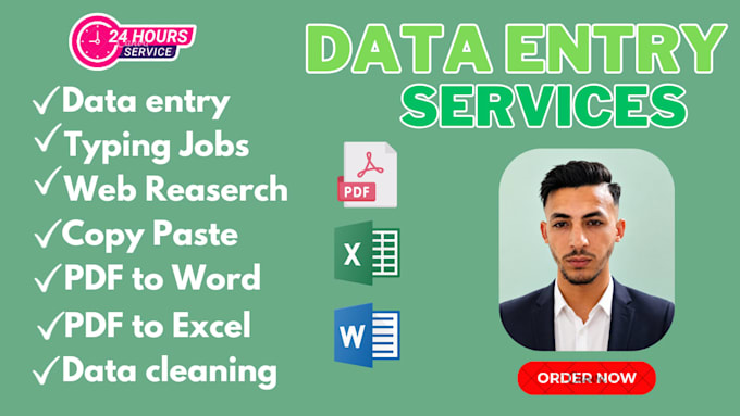 data entry, microsoft excel, pdf to word or excel, image to word, data cleaning