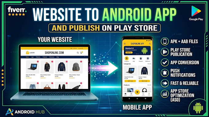 convert website to android, app upload, release on play store