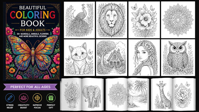 coloring book pages and book cover for amazon KDP