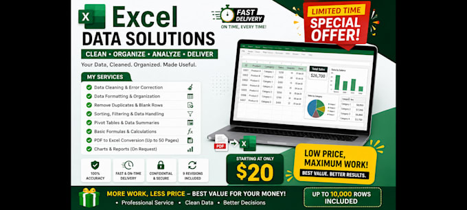 excel data cleaning, formatting, pivot tables, data handling