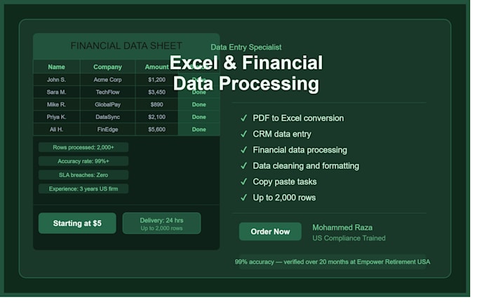 do accurate data entry excel spreadsheet and financial data processing