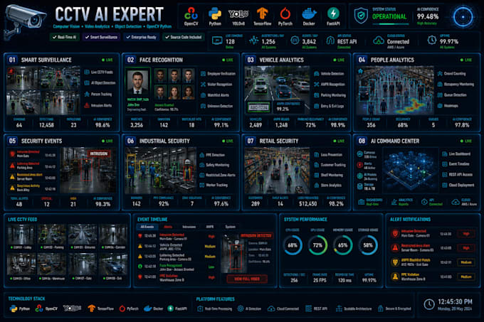develop cctv ai, computer vision, opencv python, object detection video analytic