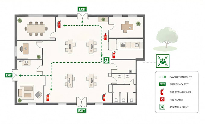 create a evacuation plan emergency exit map and life safety