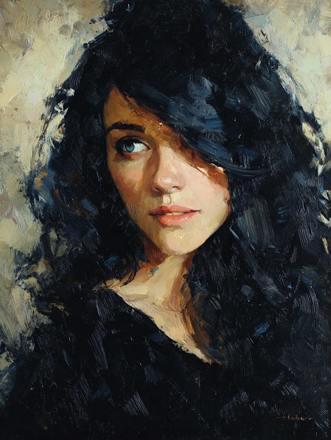 draw digital realistic oil portrait painting