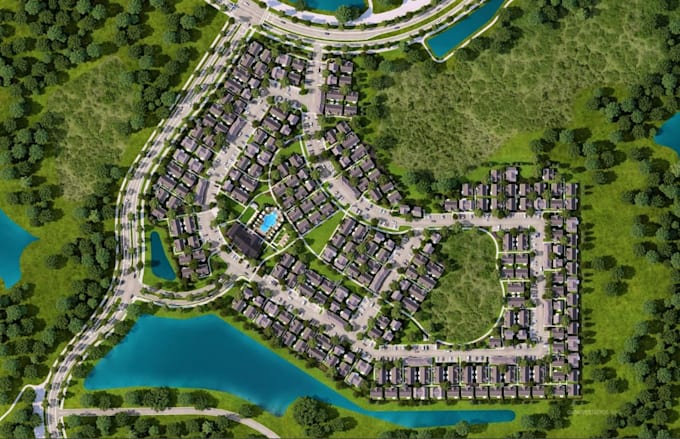 design 3d residential masterplan urban planning site plan layout aerial render