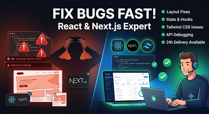 fix react nextjs and tailwind CSS bugs or layout errors