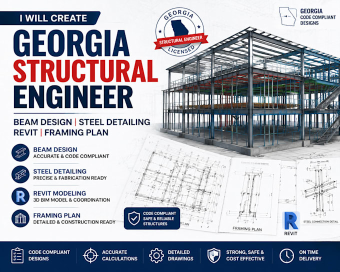 create georgia structural engineer beam design, steel detailing and framing plan
