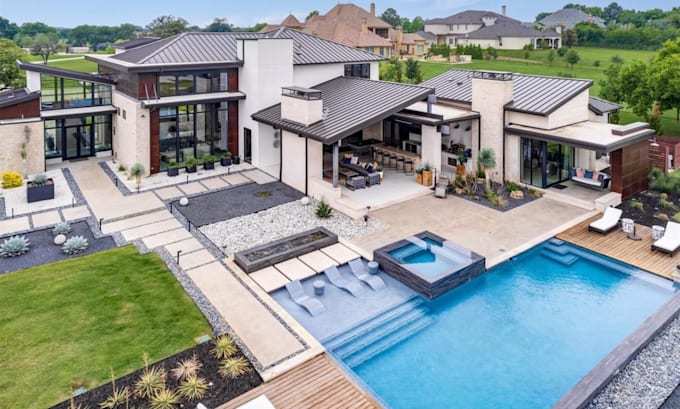 create modern landscape planning for garden, backyard, front yard, and pool