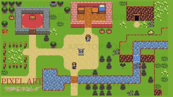 create pixel art top down tilesets, game assets, sprite sheets for rpgs