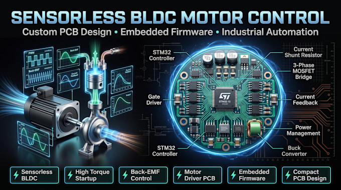 design sensorless bldc motor controller pcb firmware for high torque piston pump