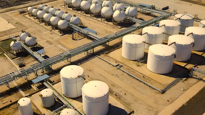 do 3d oil and gas storage tank farm design and rendering